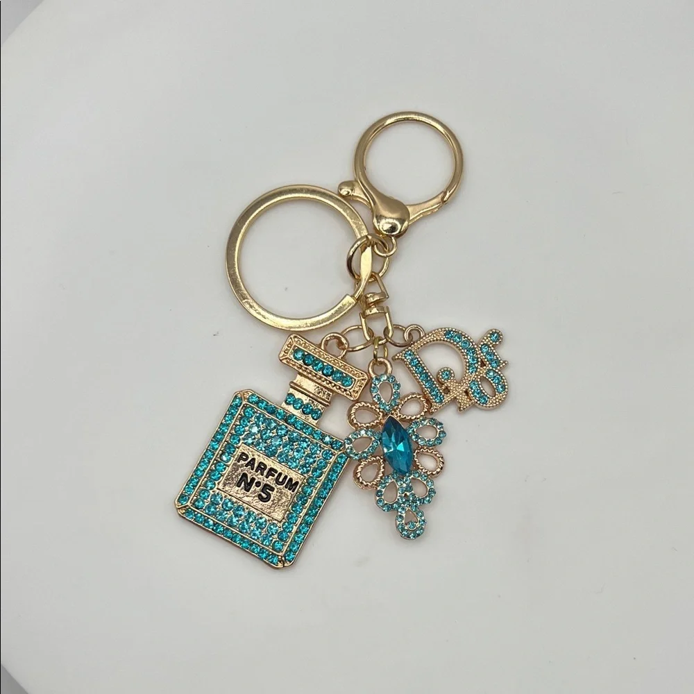 1406. Gold and Turquoise Keychain with CD Charm